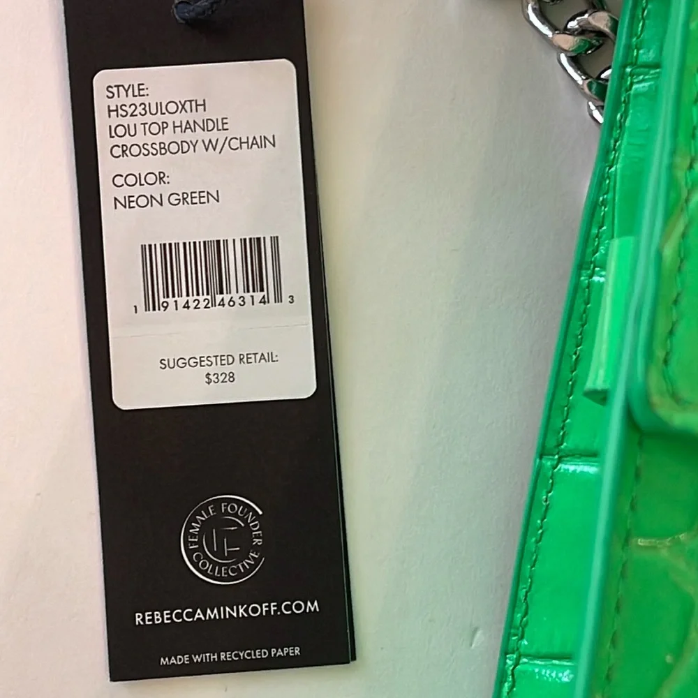 Rebecca Minkoff Croc Embossed Leather Crossbody Bag Neon Green NWT - Picture 13 of 17